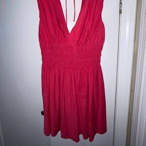 Pink Abercrombie & Fitch Smoked Plunge Crinkle Mini Dress - Size Small Petite